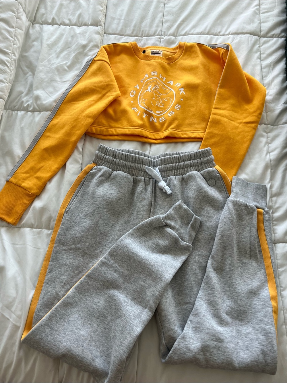 Gymshark Yellow Cropped Sweatshirt and Gray Joggers Set